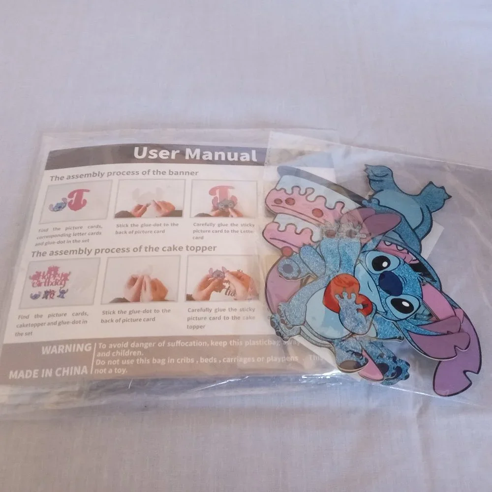 Happy Birthday Stitch Banner and Cake Top Decoration